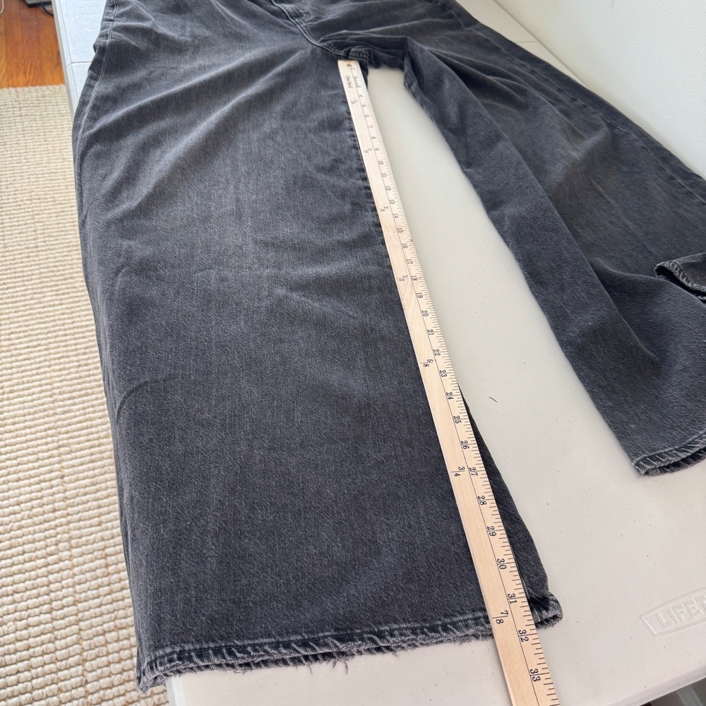 American Eagle Wide Leg Jeans 16L Grey Cotton High Rise Grunge Streetwear Indie - Picture 15 of 16